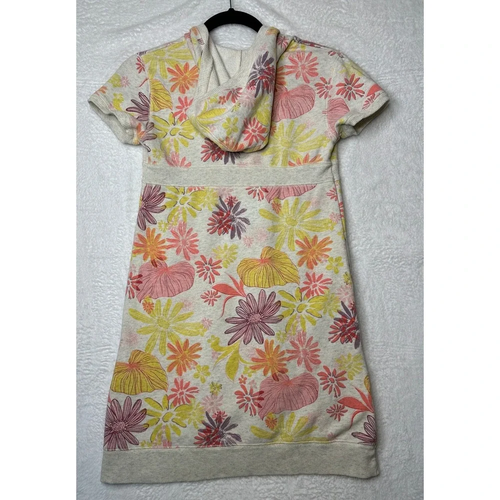 Old Navy Floral Hooded Dress Girls XL Cream Pink Yellow Y2K Short Sleeve Pocket